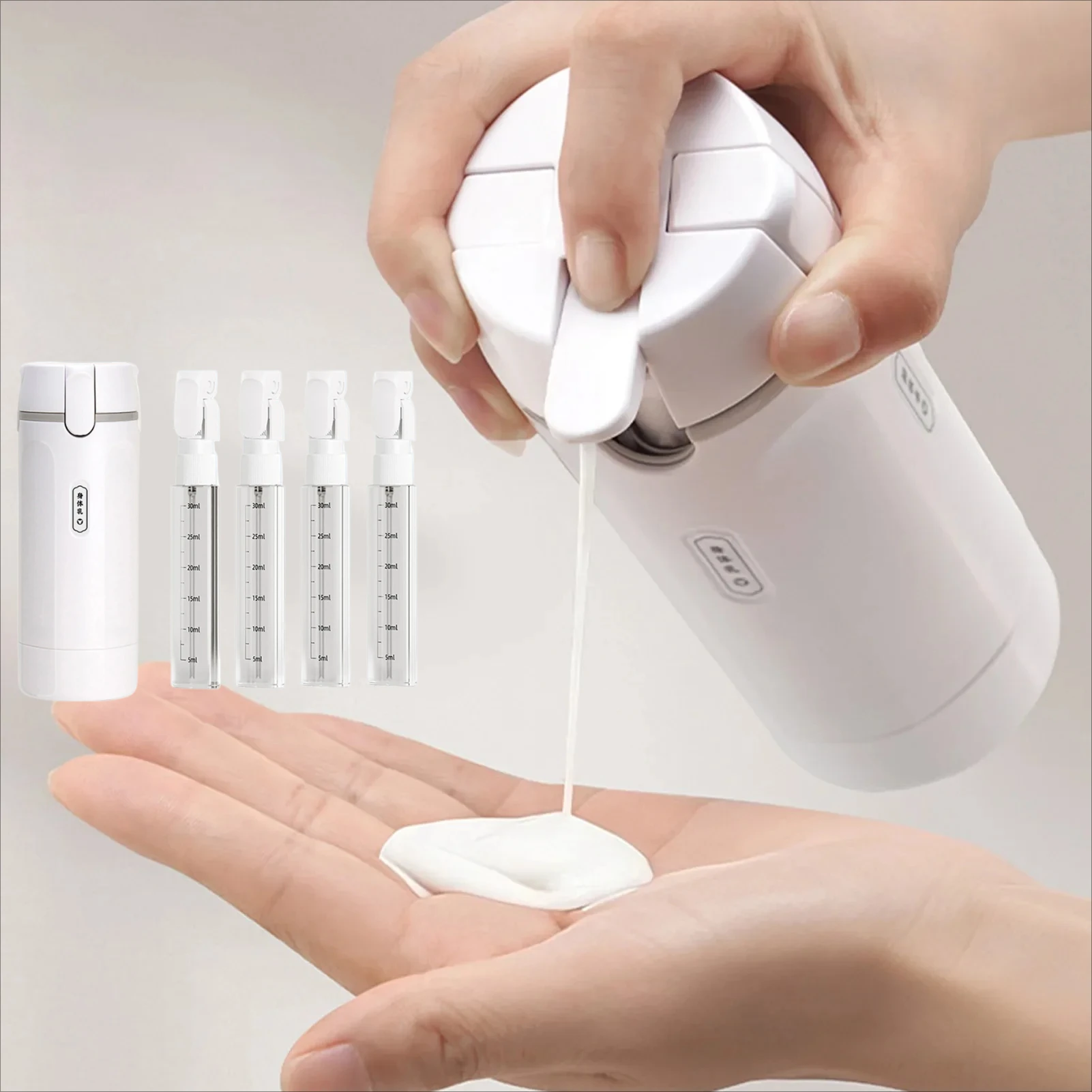 4-in-1 Travel Liquid Dispenser Split Bottle System Shampoo Lotion Shower Gel Soap Sub-bottles Press Container