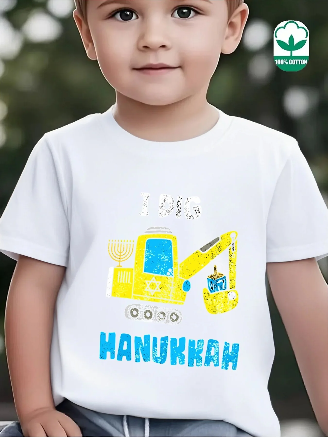 Lovely Hanukkah Construction Truck Graphic Family Matching T Shirts Boys Girls Parent Child Short Sleeve Soft Summer Daily Tees