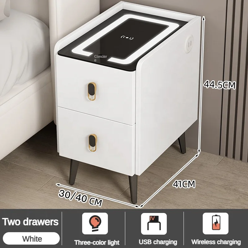 Home Bedroom Furniture Simple Modern Style Storage Wireless Charging Nightstand Panel Mdf Smart Wooden Small Bedside Table