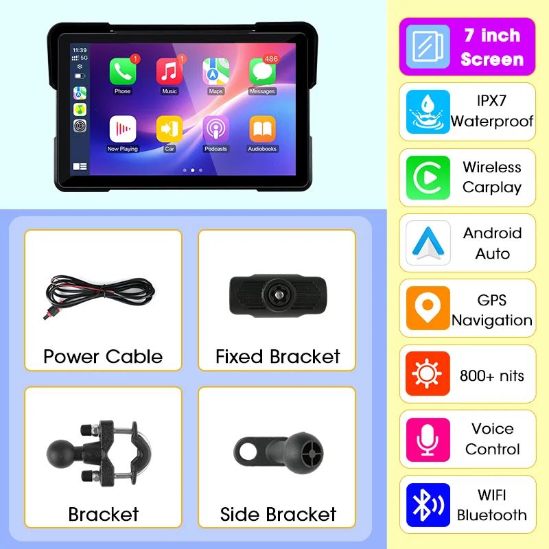 5/7 inch IPX7 waterdichte motorfiets draagbare navigatie GPS motobike draadloze Carplay Android Auto Moto schermmonitor