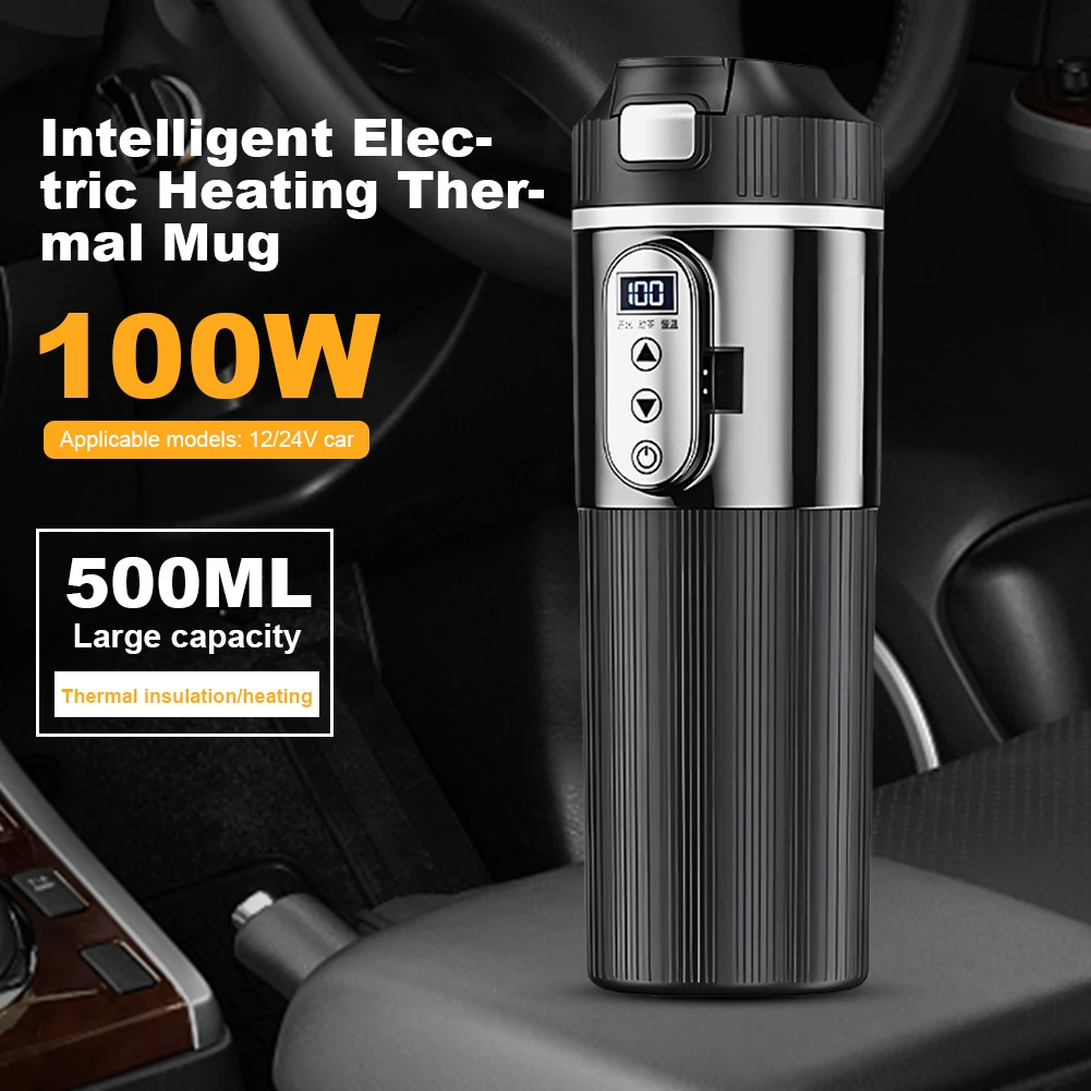 

12V/24V Electric Kettle Digital LCD Display Stainless Steel Portable Car Heating Cup Travel Coffee Mug Warmer Electric Water Cup