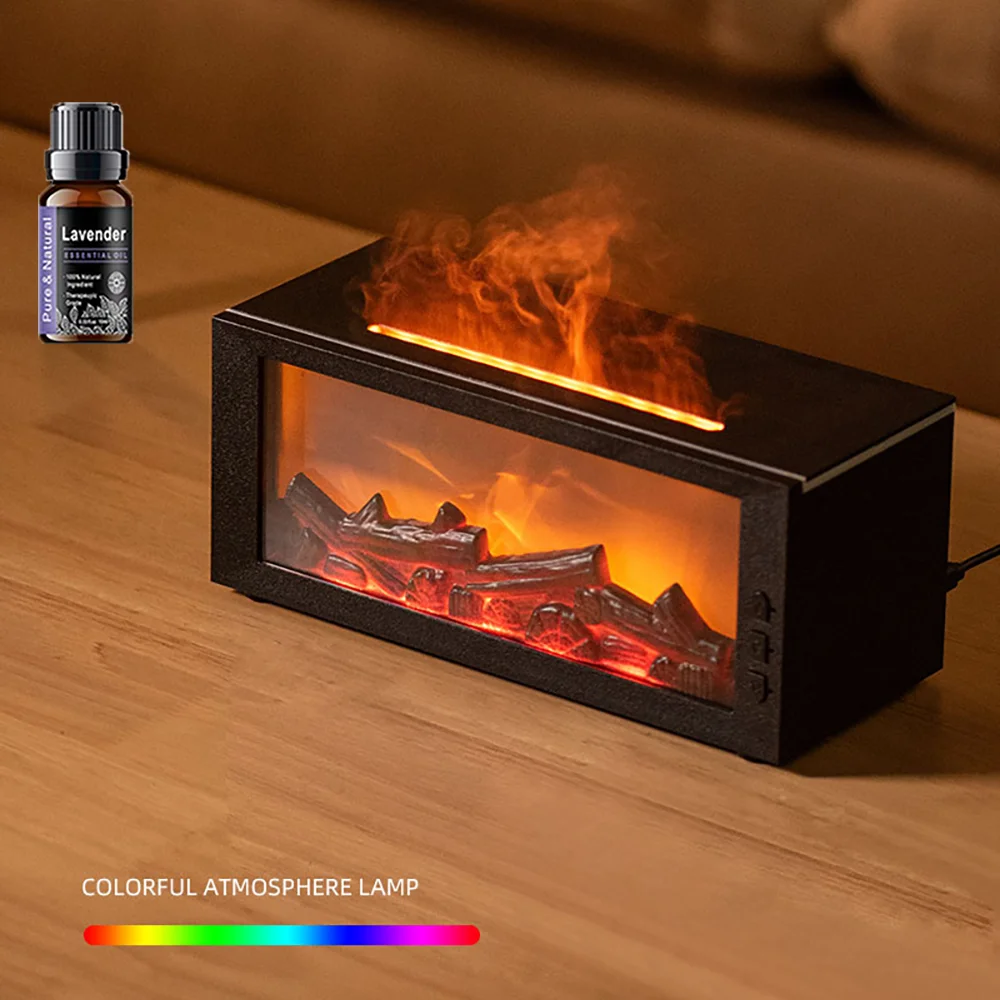 Difusor de Aroma para Chimenea Mejorado de 300 ml, Humidificador con Llama de 7 Colores, Temporizador Remoto, Apagado Automático, Aromaterapia para el Hogar y la Oficina