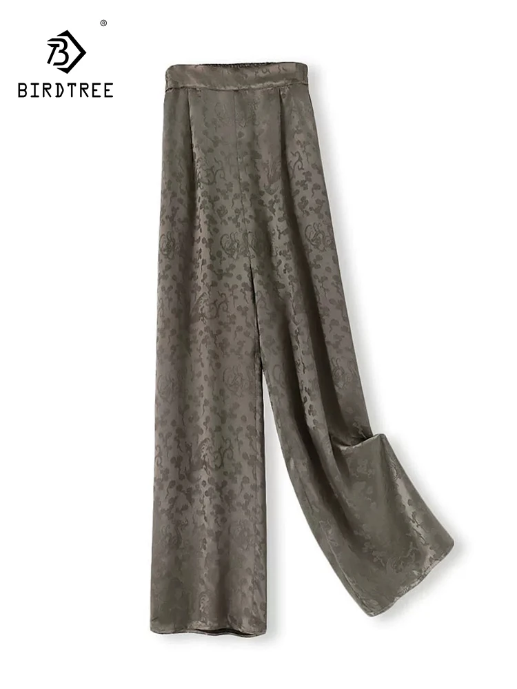 

BirdTree-50MM Silk Watered Gauze Elegant Pants, Elastic Waist Jacquard, Women Retro Luxury Wide Leg Pants, 2026 Spring B62564CC