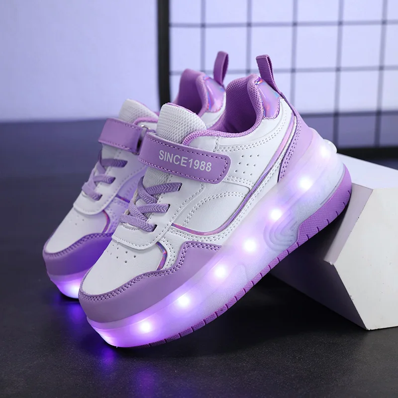 High Quality Skate Shoes for Kids Fashion LED Light Luminous Sneakers Children Two Wheels Shoe Boys Girls with USB Charging