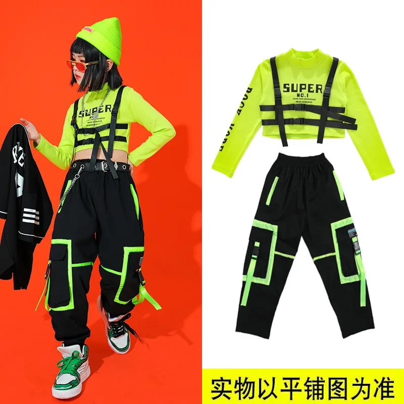Kids Performance Hip Hop dancing Outfits Crop Tops Street wear Cargo Pants Girls Boys Jazz Dance Wear Costumes Concert Outfits
