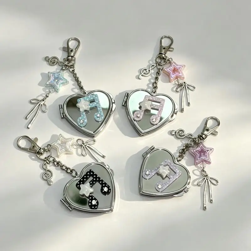 Korean-Inspired Love Note Mirror Bag Accessories Fashion Star Keychain Double-Sided Makeup Mirror Keychain Bag Hanging Decor