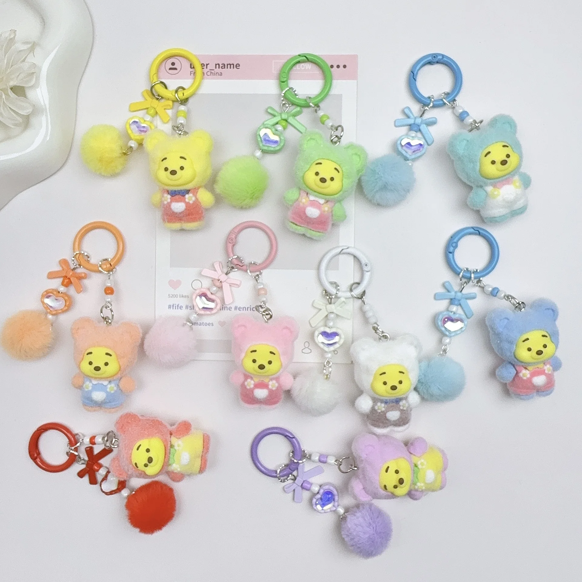 

Kawaii брелок с медведем-пухом, милые подвески для телефона KT, эстетический кулон, мультяшный брелок для ключей, подарок друзьям, вечеринка