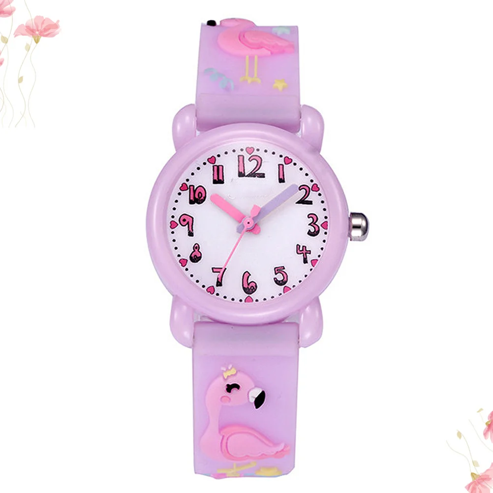 1Pcs Light Purple Cartoon Watch 3D Flamingo Artwork Waterproof Scratch Resistant Strap Comfortable Fit Fashion Wrist