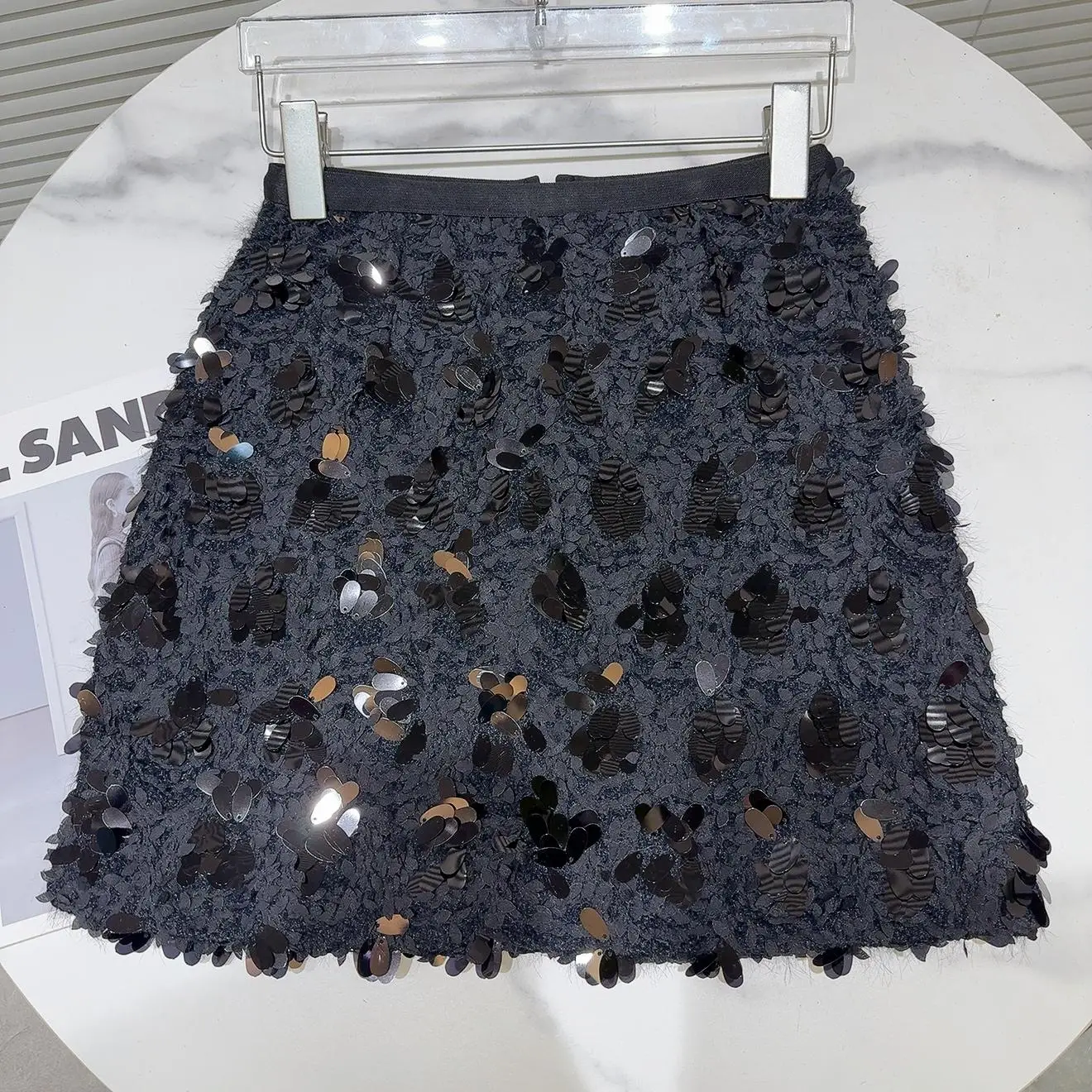 Fall Winter New Sequined Tweed Temperament Socialite Short Skirt Black A-shaped Skirt Mini Skirt Korean Fashion Clothing