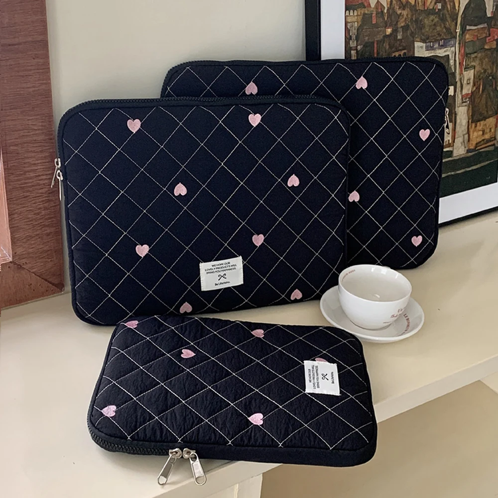 Bolsa fofa para laptop de viagem, bolsa para laptop de 9-11 polegadas para macbook/mi/dell de 15-16 polegadas, capa protetora à prova de choque com padrão de coração