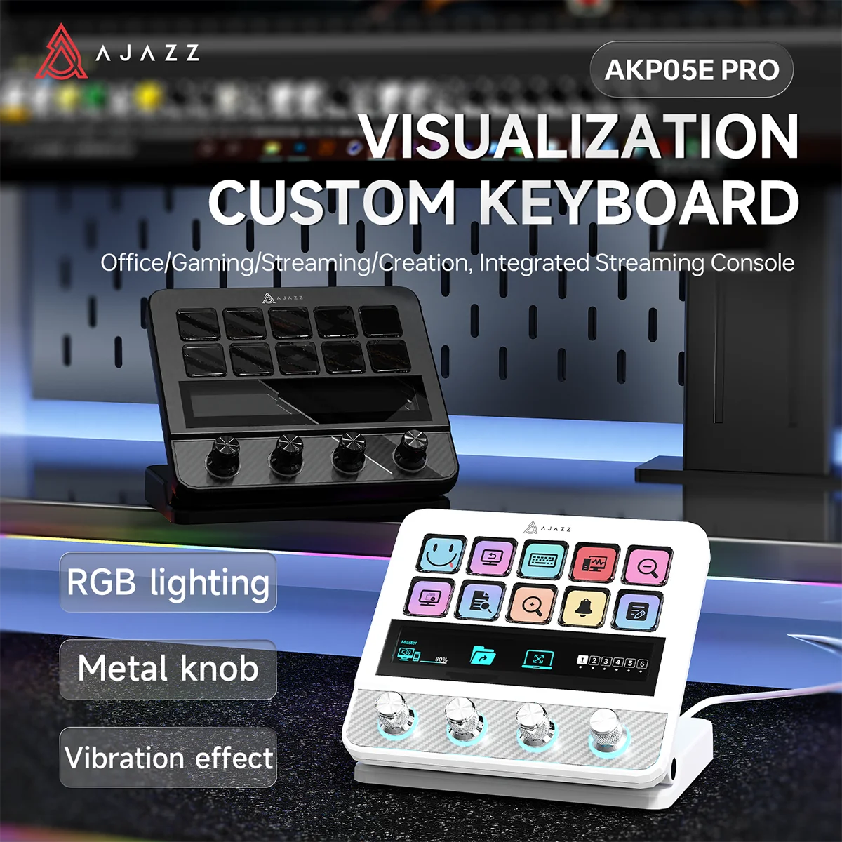 

Ajazz AKP05E PRO Visual Macro Keyboard,Multi-Function Desktop Assistant, 10Keys Touch Strip Quad-Dial Interface,Adjustable Stand