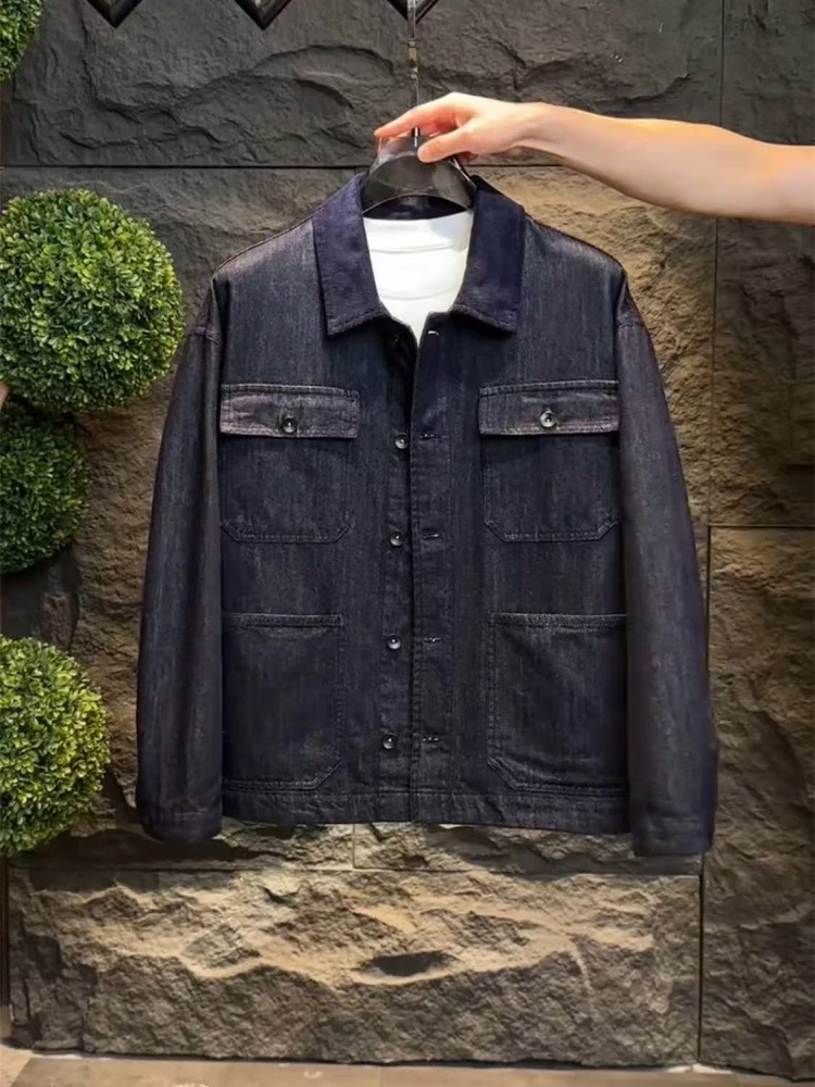 

Retro Sle Men's Casual Denim Jaet with Large kets And Collar Loose Fit Spring Autumn Season Faionable Versatile Oute...