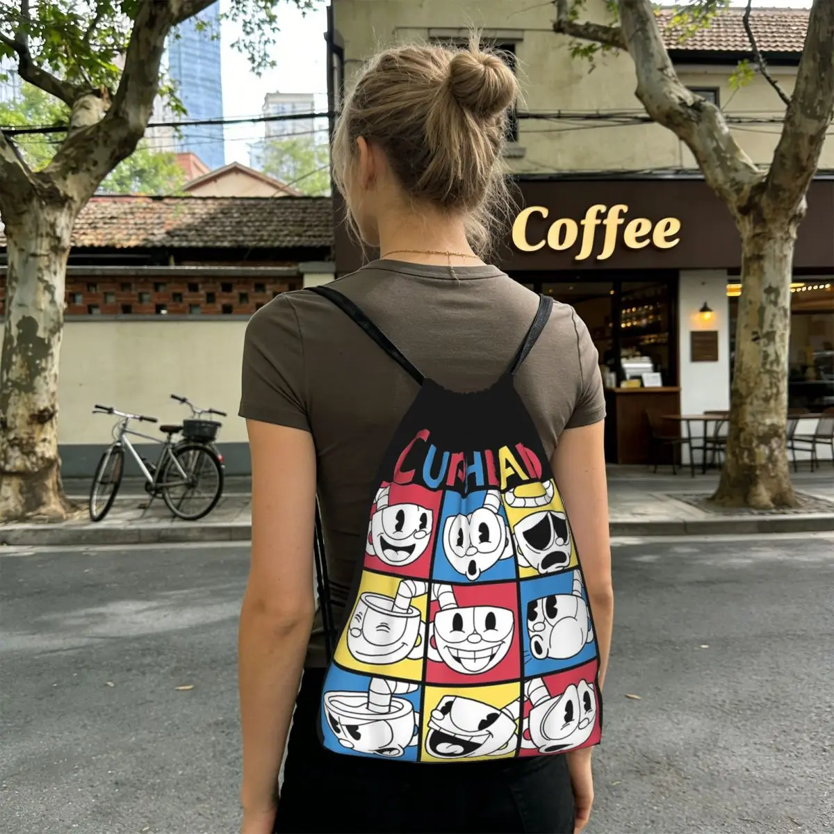 Cuphead Design Backpacks Multi-function Drawstring Bags Shoes Bag Book Bags for Travel School