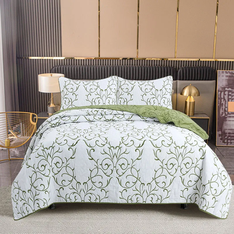 Simple Embroidered Cotton Quilt Set Queen Size 3PCS Bedspread on the Bed Coverlet Quilted Bed Cover All Season Comforter