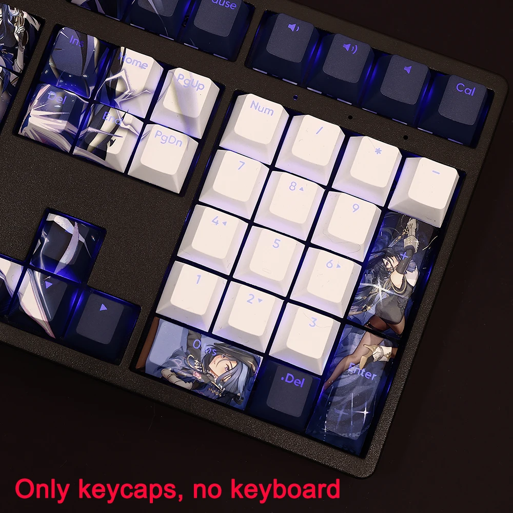 Genshin Impact Keycaps Set, Clorinde, PBT, Dye Subbed, cereja, Anime Cartoon Gaming, Key Caps para ANSI 61, 87, 104, 108 Chaves