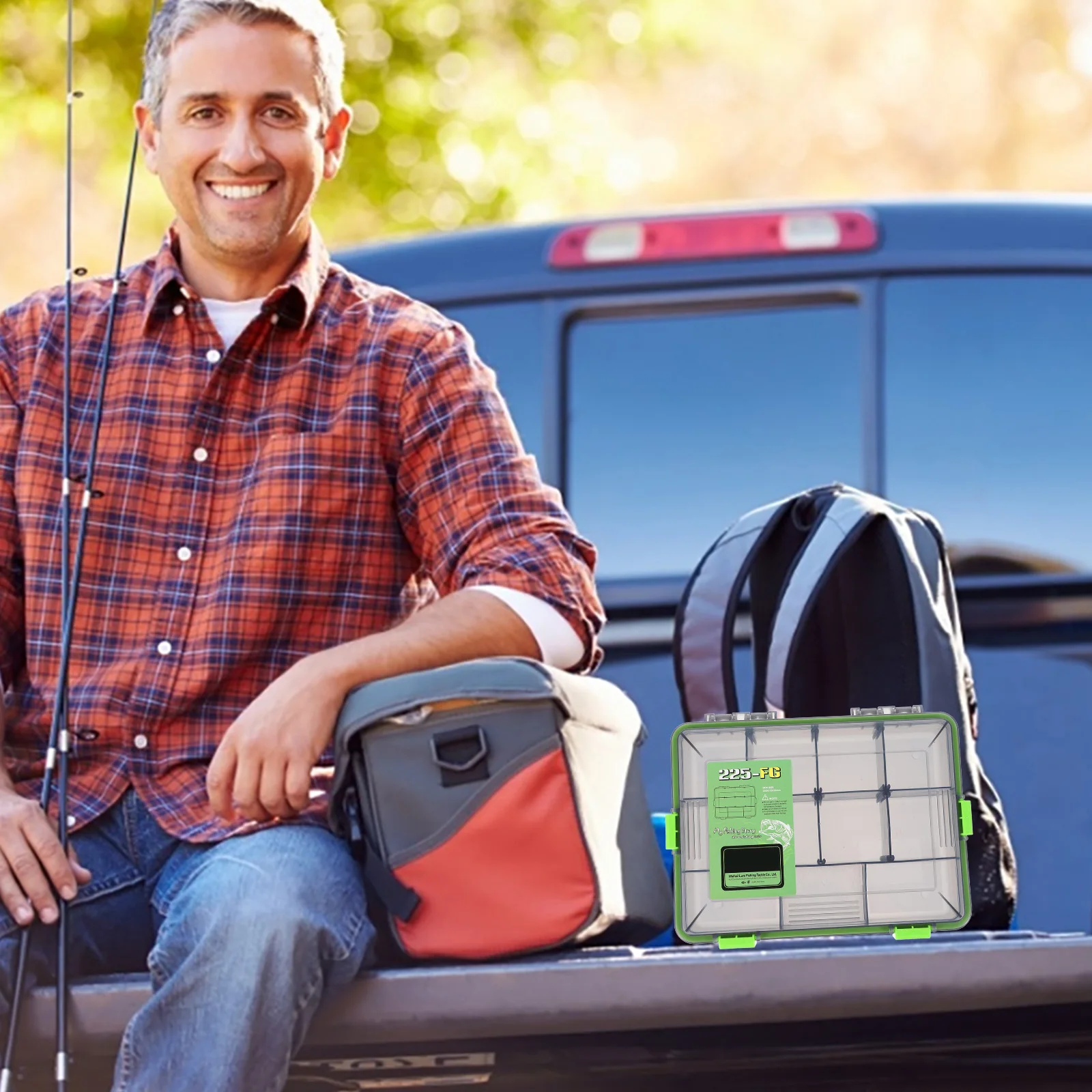 

Fishing Storage Container PP Resin Green Durable Waterproof Large Capacity Multiple Grids Portable Organizer