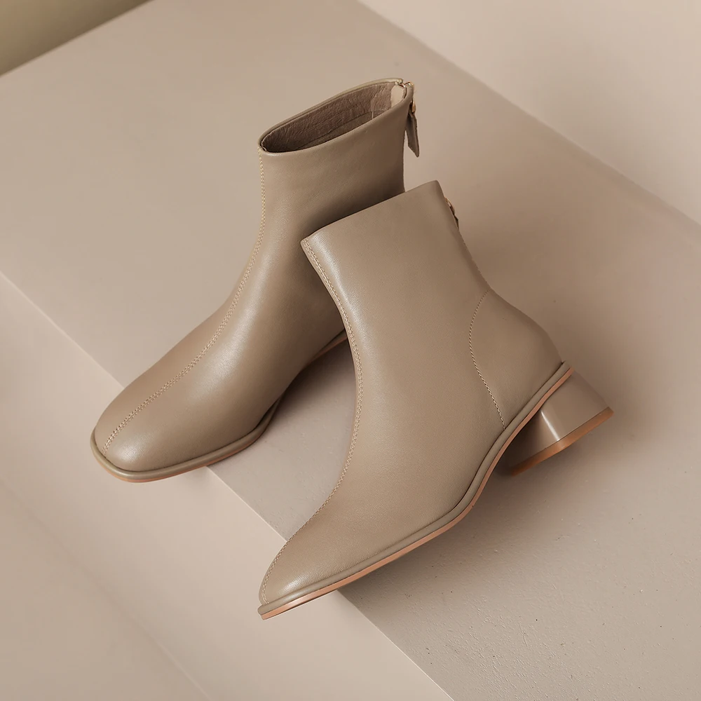 2026 Winter Mature Geniune Leather Women Ankle Booties Med Chunky Heels Lady Dress Shoes Large Small Plus Size 10 31 44 46