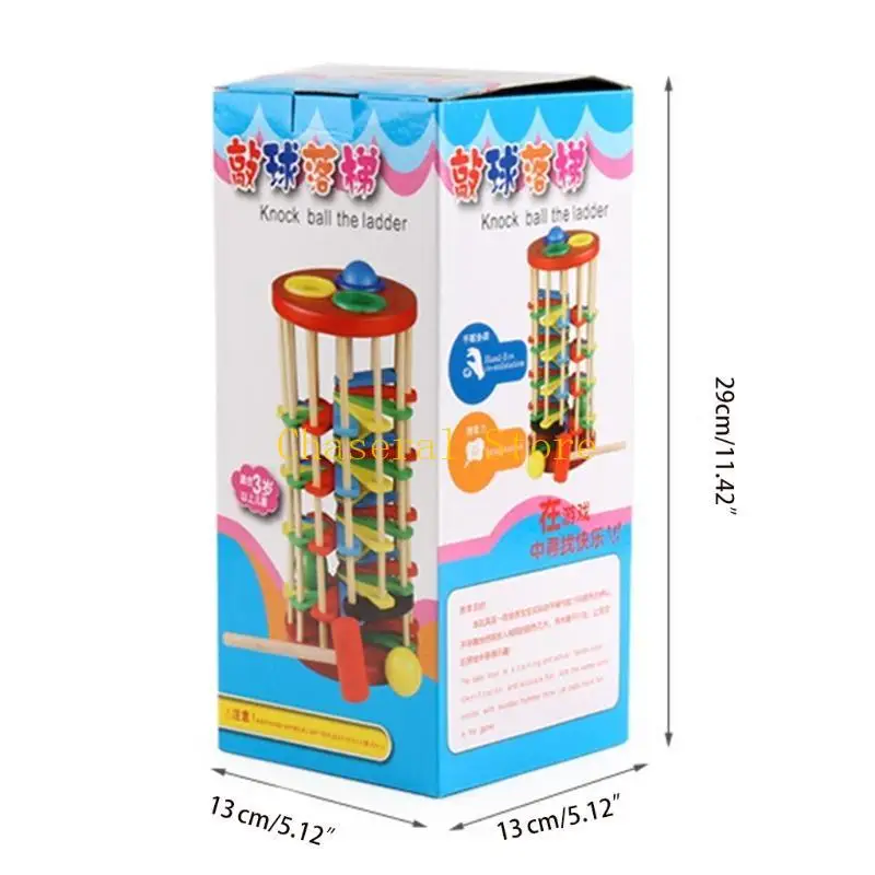 E7CE Houten Bal Drop Hameren Speelgoed Kleurrijke Ladder Hamer Klop Vroege Educatief Klassieke Stampende Trap Speelgoed voor