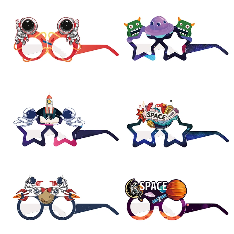 Astronaut Rocket Theme Party Paper Glasses Outer Space Party Funny Decorative Color Glasses Happy Birthday Party Decor Kids Boy