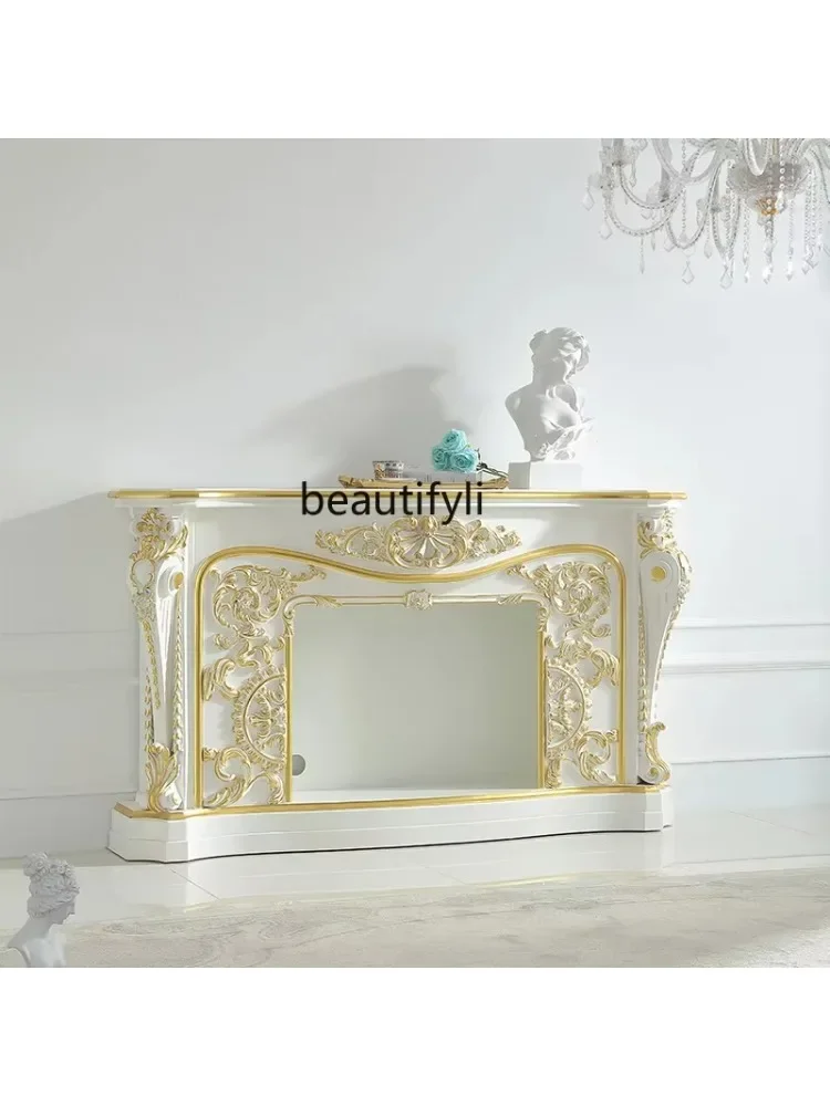 Light luxury court  closet birch carved decorative fireplace living room gold European furniture ornament decoration home