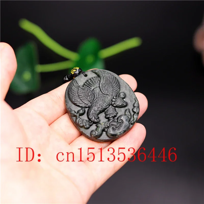 Trung Quốc Đen Xanh Ngọc Đại Bàng Mặt Dây Chuyền Ngọc Bích Tự Nhiên Obsidian Cổ Choker Trang Sức Thời Trang Đầm May Mắn Quà Tặng Nam Nữ