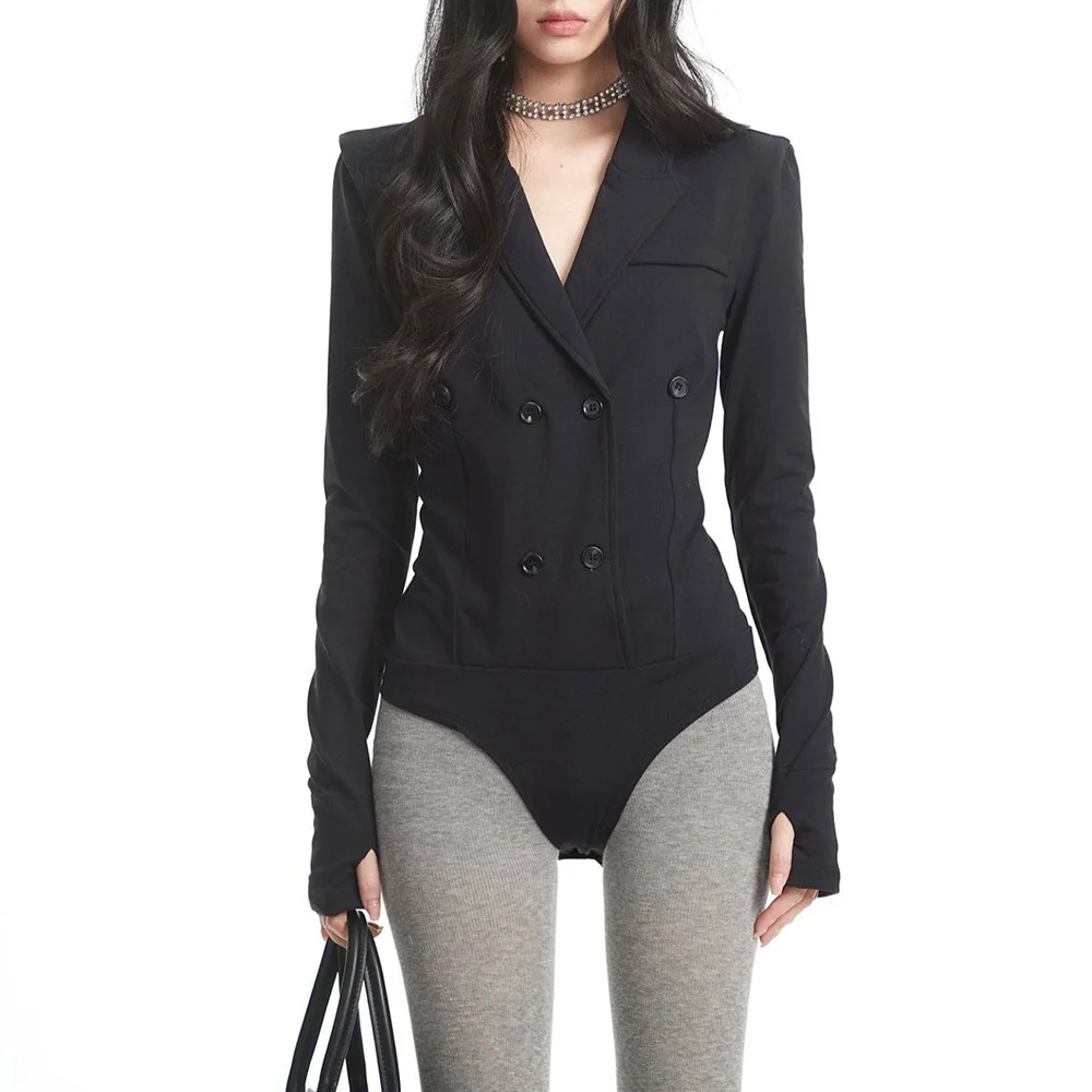 

Женские топы 2026, боди, двубортные, с отложным воротником, женская одежда, облегающий крой, новая мода Y2K, универсальный жилет-бюстгальтер