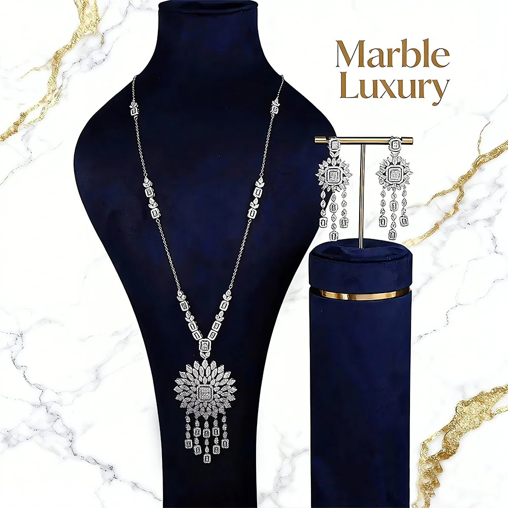 

Модные 86 см кубический цирконий, роскошный свитер, цепочка, ожерелья, серьги для женских официальных мероприятий, свадебные комплекты ювелирных изделий