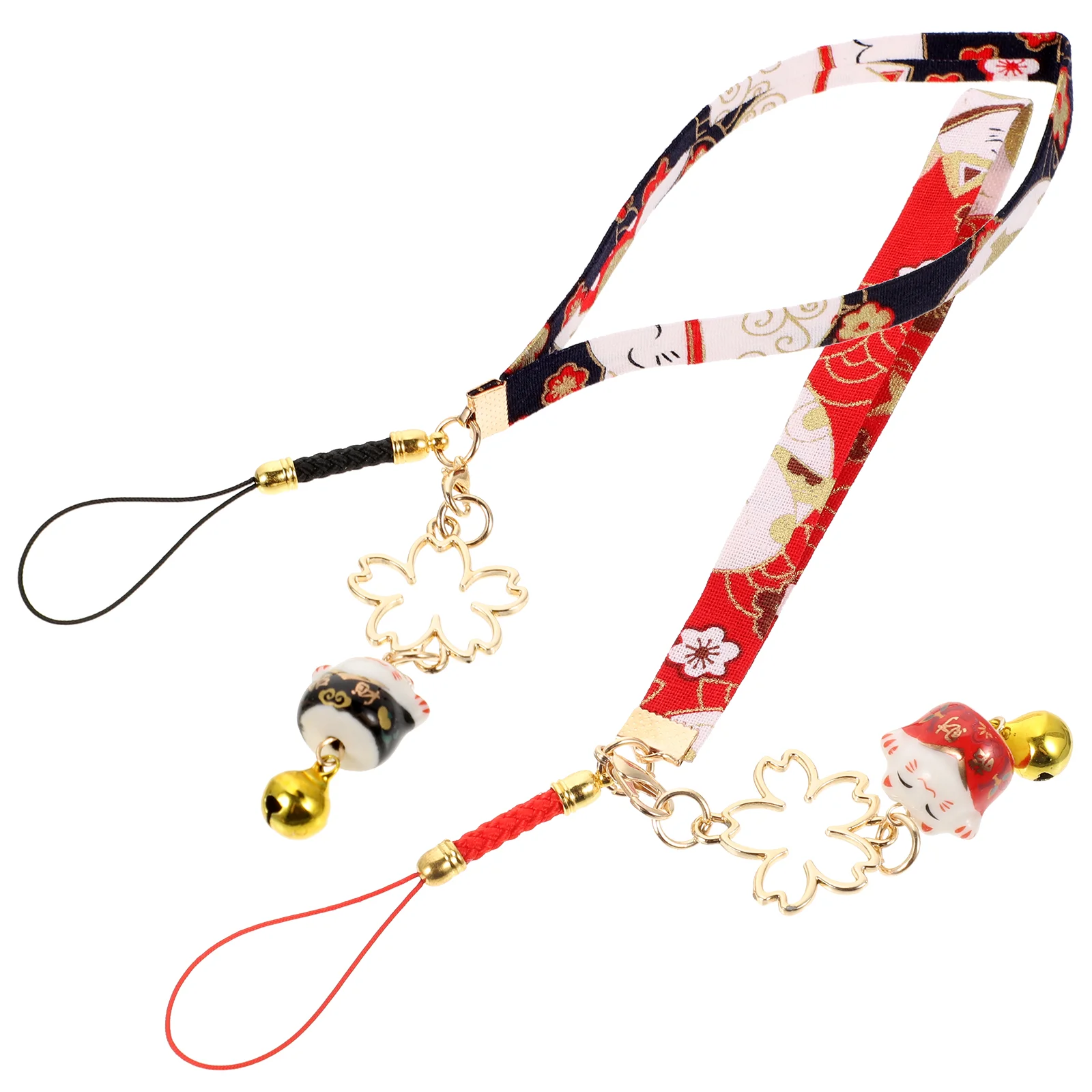 

2 Pcs Fortune Cat Pendant Phone Accessory Decoration Mobile Decors Lanyard Gift Bell Hanging Strap Metal