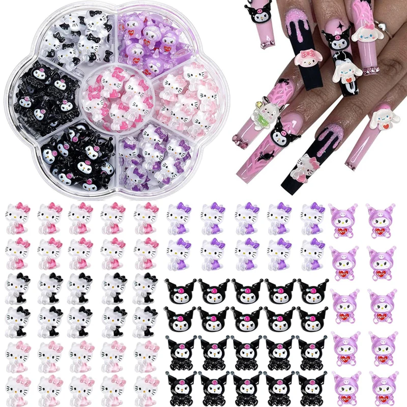 70Pcs Kawaii Nail Art Charms Cartoon MINISO Sanrioed Hello Kitty Kuromi Mymelody Nail Rhinestone Gems For Manicure DIY Crafts