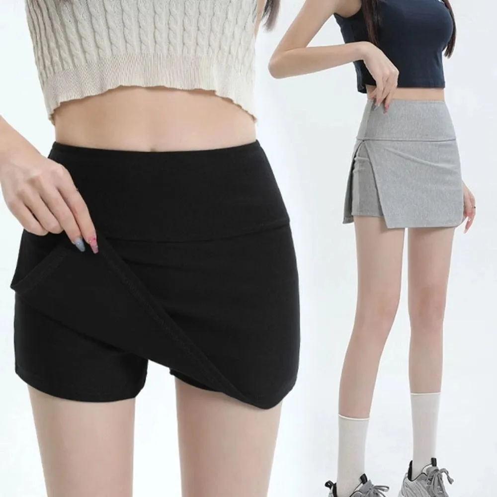 

Side Slit Women's A-line Culottes Y2K Asymmetric Mini Shorts Skirt Spicy Girl Style Sports Style Skirt with Safety Shorts