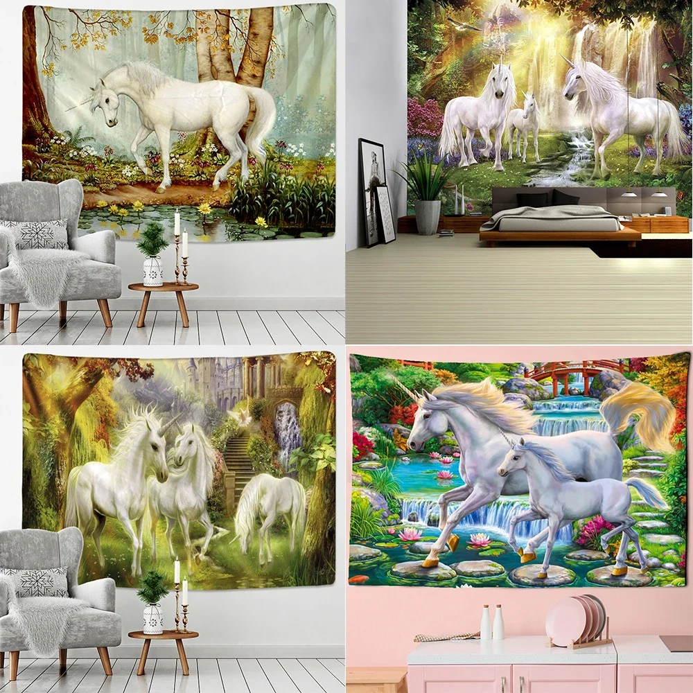 Backdrop Christmas Psychedelic Wall Rug Camping Tent Travel Mattress Sacred Unicorn Decoration Tapestry