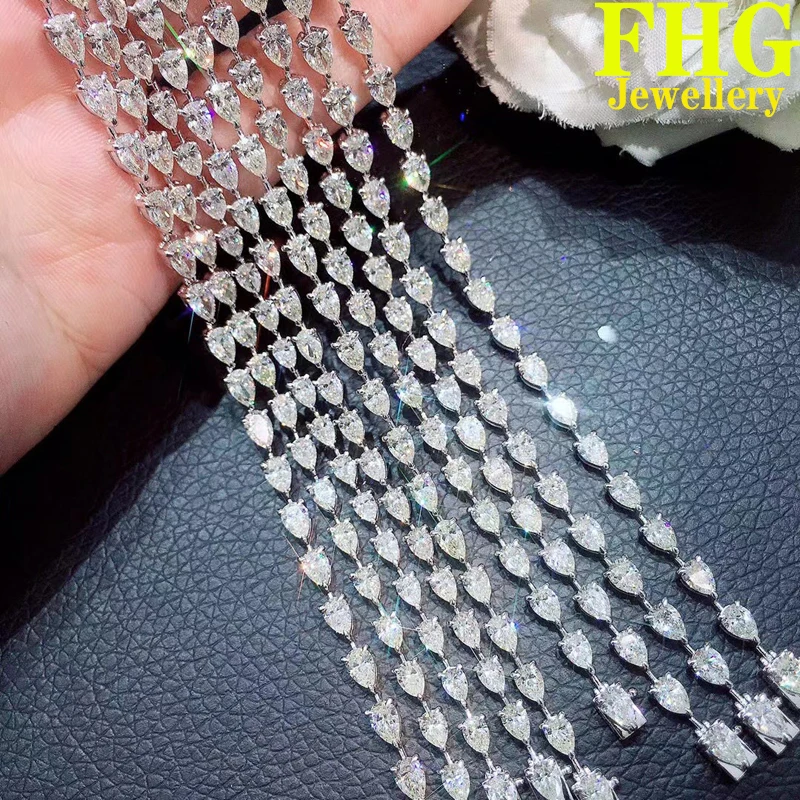 18K White Gold Natural Diamond Pear Shape Luxury  Bracelet 4-5.4 Ct Very Shiny Party Birthday Gift Quality Guarantee