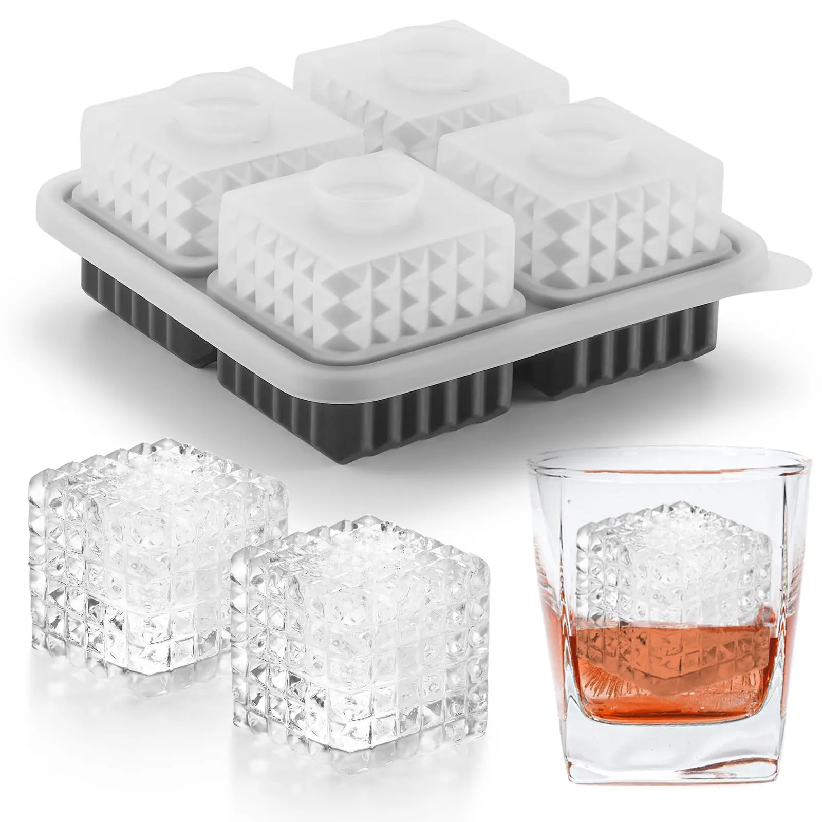 

3D Square Spheroid Ice Cube Tray Silicone Shapes Ice Mold, For Cocktails, Bourbon, Brandy, Whiskey Gifts