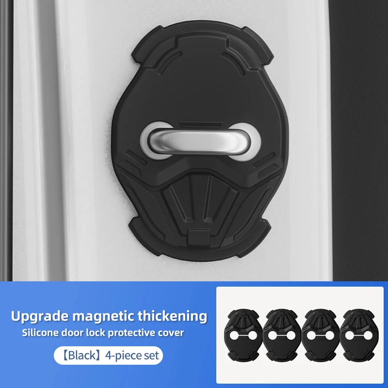 

For Mercedes-Benz R9 B50 Silicone Door Lock Cover 4Pcs Shock Absorption Anti-Rust Auto Accessories Black