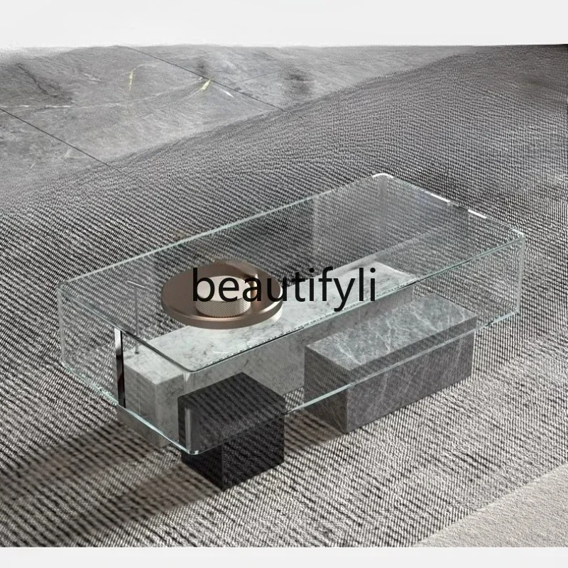 

35Glass coffee table small apartment, marble, Lego figure with spotlight display cabinet