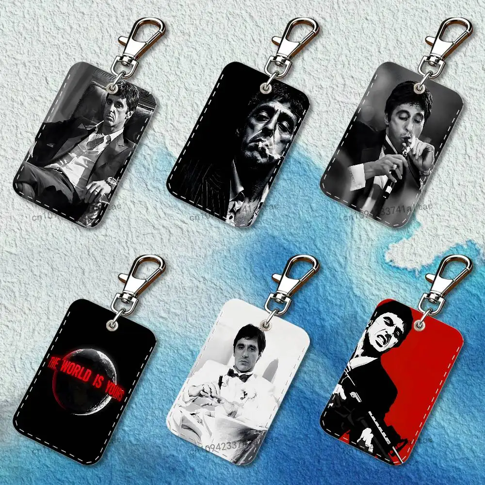 

S-Scarfaces Tony Montana Rectangle Card Case Leather Card Holder Keychain Key Ring Transportation Card Case
