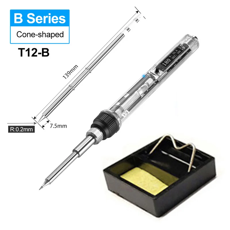 T12 adjustable portable digital display soldering iron 72W fast heating transparent handle circuit board soldering tool