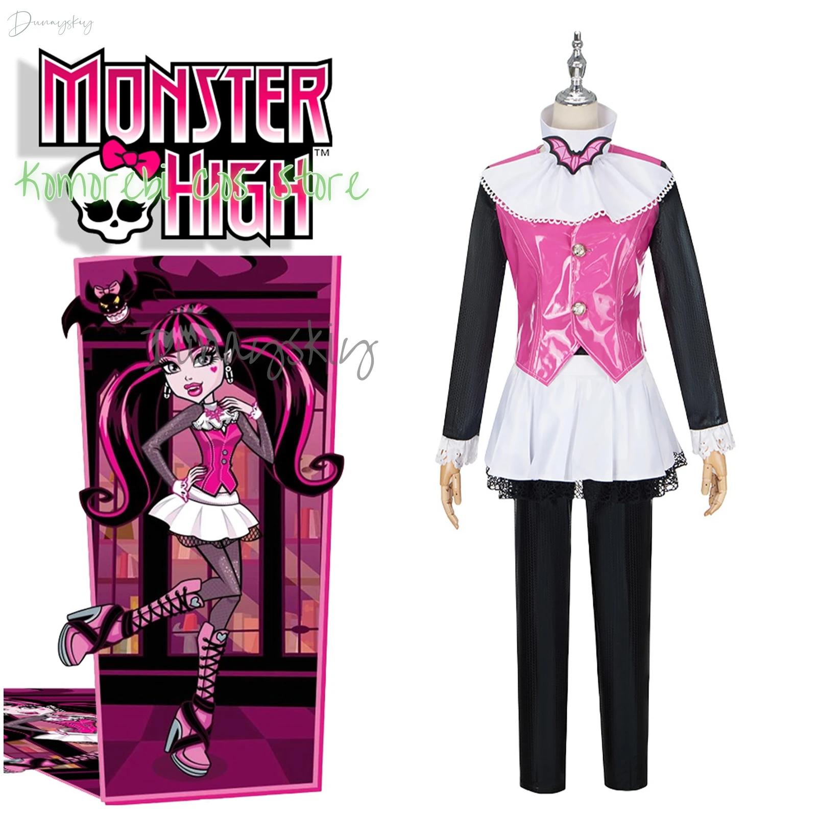 Monster Cos High: Draculaura Cosplay Costume Wig Pink Suit Vampiree Draculaura Wig Anime Female Cosplay Halloween Costumes Shoes