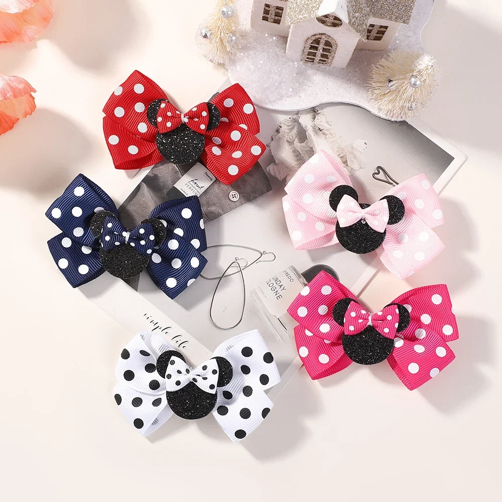 Hairpins 4 ชิ้น/ล็อตเด็กผู้หญิงน่ารัก Polka Dot Bow คลิปผมสําหรับผมเด็กการ์ตูน Boutique ชุดอุปกรณ์เสริมผมชุดของขวัญ