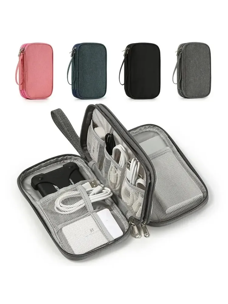 Sac de rangement de produits numériques portables de voyage rose/gris/noir/marine, 1 piÚce, organisateur de cùbles de données USB, sac de boßte au trésor de chargement de casque