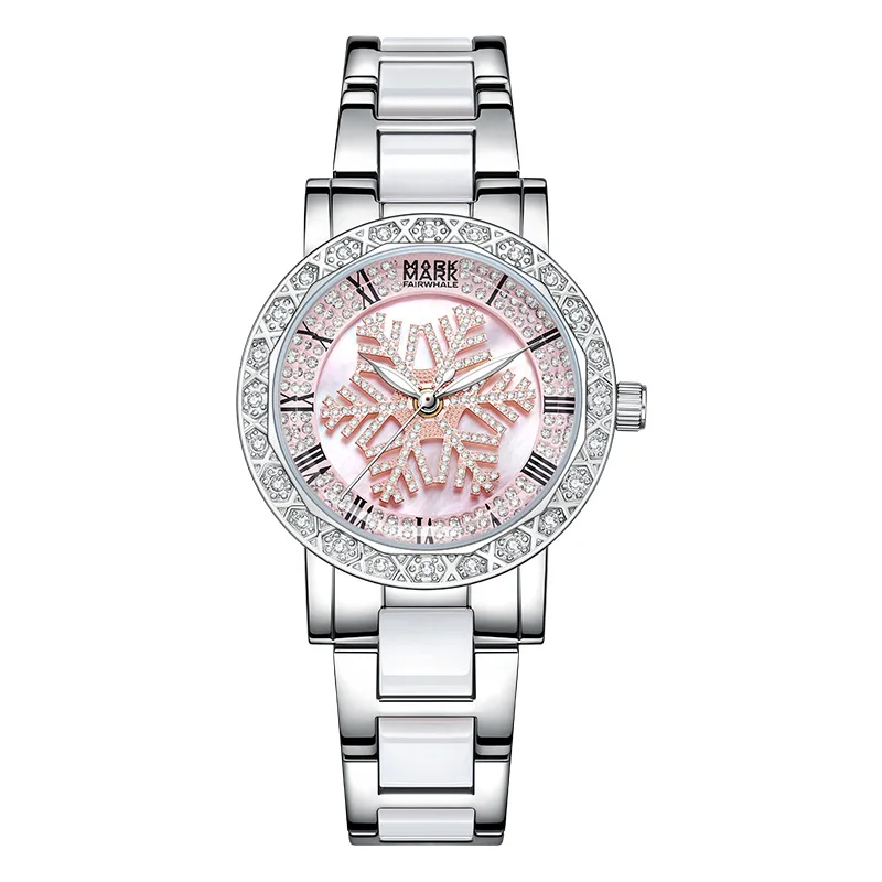 Women's Decorative Diamond Studded Fashion Waterproof Quartz Watch with Stainless Steel Band Round Butterfly Clasp Luminous