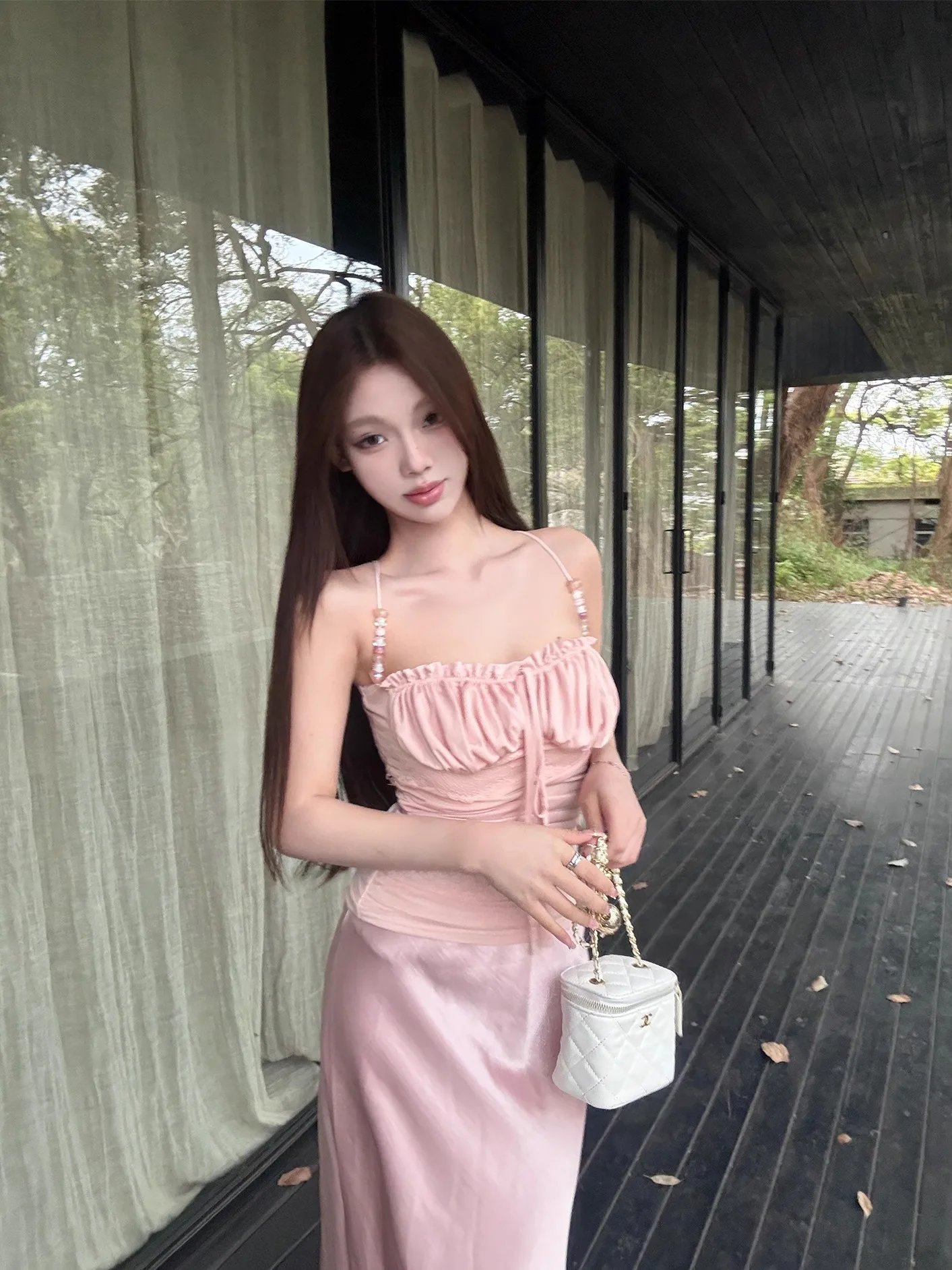 

Новый женский топ из полиэстера EU Pure Desire, светло-розовый, с бисерными бретелями, кружевными вставками и ацетатными элементами, приталенный, для повседневной носки...