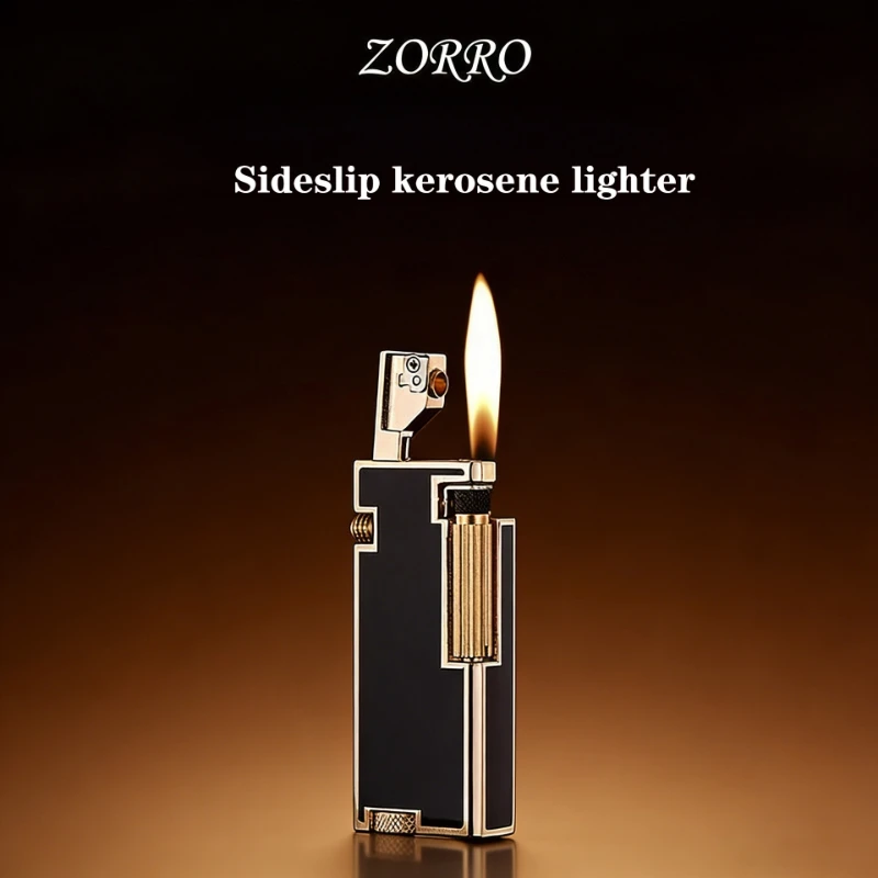 Zorro High-end Resin Ultra-thin Automatic Bouncing Kerosine Lighter Metal Sideslip Grinding Wheel Retro Creative Men's Gift