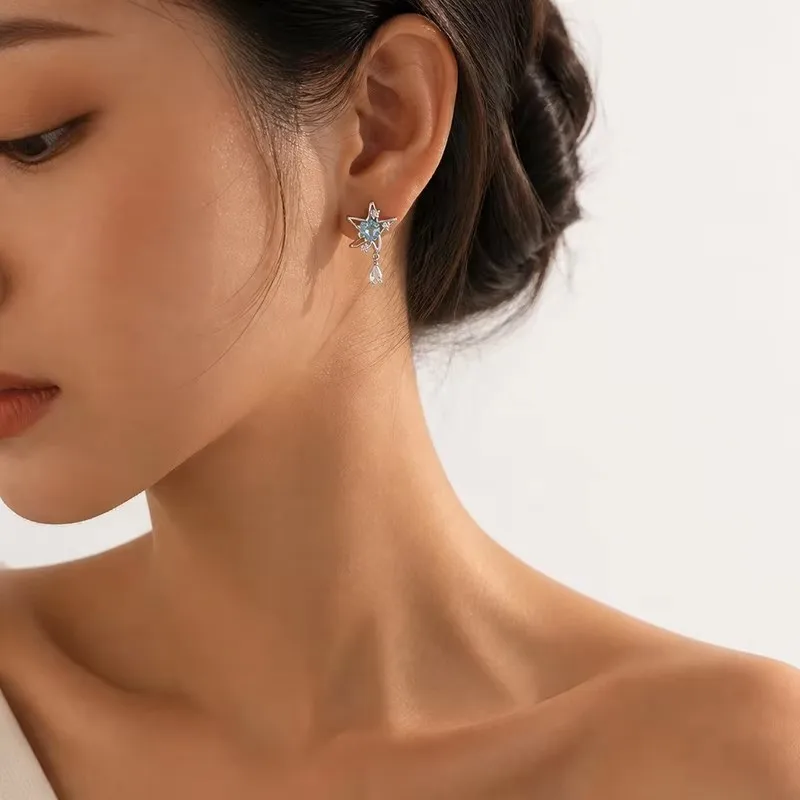 GANPUP Elegante Stern-Tropfen-Zirkonia-Ohrstecker für Damen, Modischer Schmuck, Neues Geschenk für Party und Urlaub, Damenohrringe – Detail 2