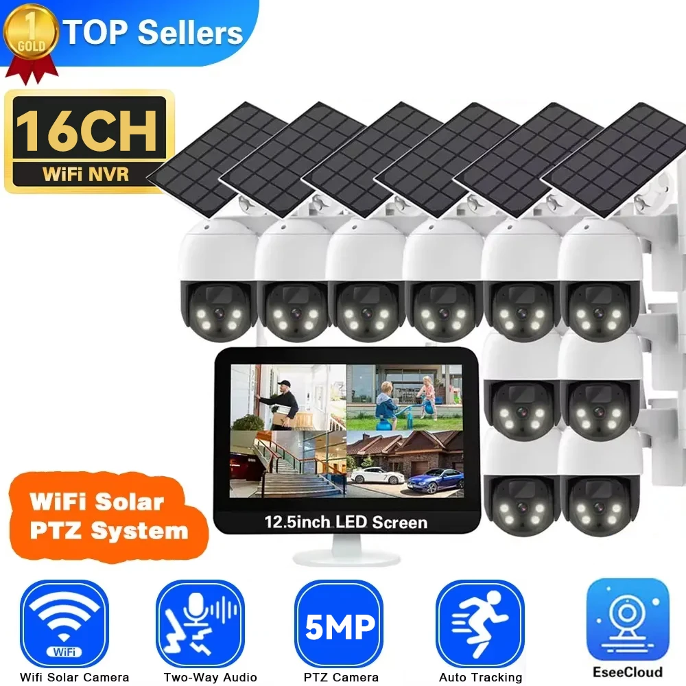16CH 5MP WIFI Solar PTZ IP Camera System 12.5