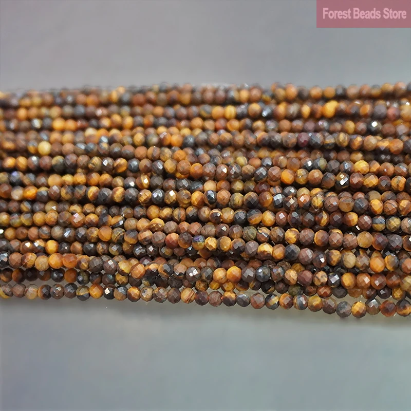 Faceted Yellow Tiger Eye Stone Natural Stone Round Loose Beads DIY Bracelet Earrings for Jewelry Making 15'' Inch 2mm/3mm