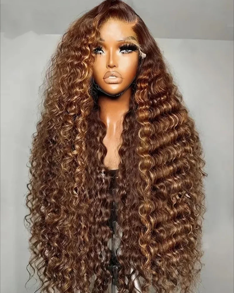 4/27 destaque 180 densidade ombre onda de água hd perucas dianteiras do laço peruca brasileira 30 Polegada marrom 13x6 hd laço frontal perucas de cabelo humano