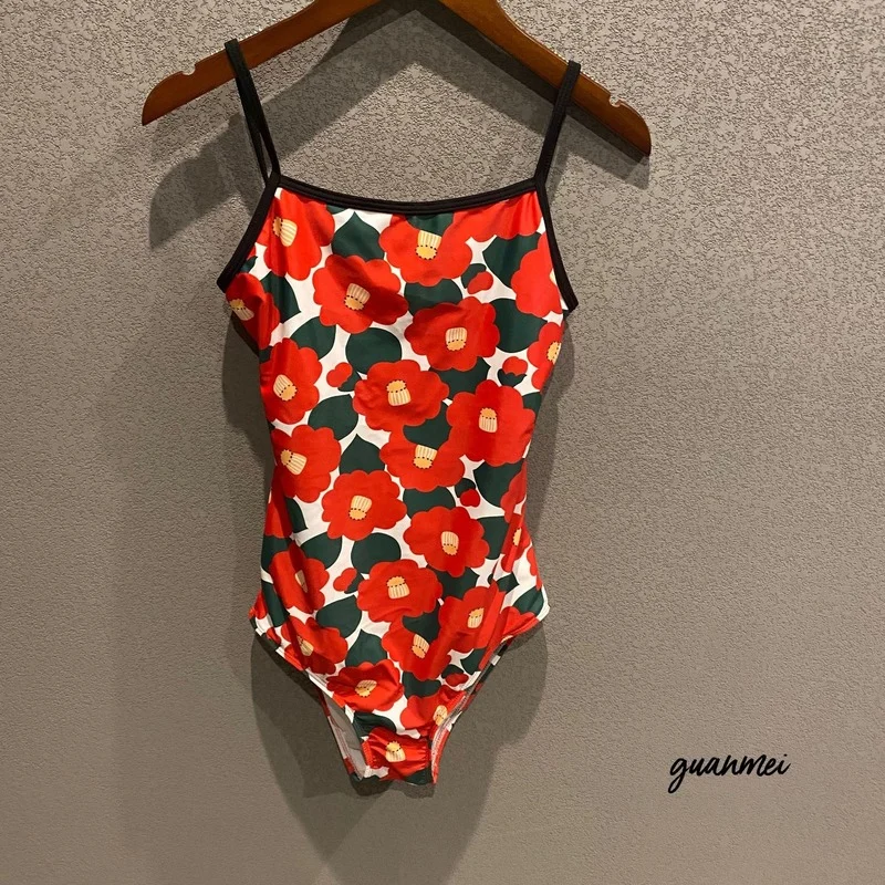 2023 ins wind floral one-piece swimsuit women Japanese and Korean girls retro backless sexy hot spring swimsuit women