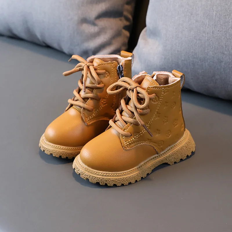 Botas Girl Shoe High Top Kid Shoe2023winter Fashion Child Boot Boy Leather Shoe Allmatch Ankle Boot Warm Girl Boot Bota Infantil