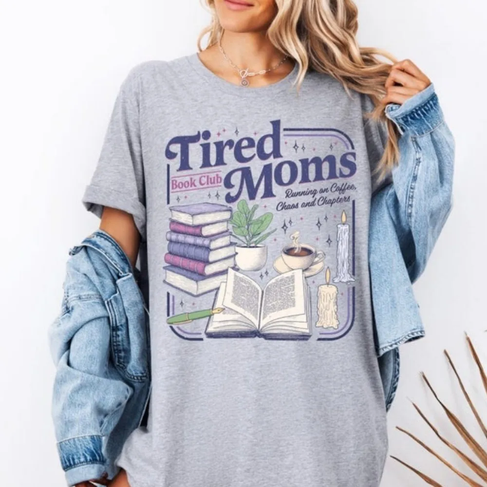 Tired Moms Book Club Sweatshirt Coffee Chaos Chapters Graphic Tee Book Lover Gift for Exhausted Moms Reader Bookworm Gift Tee